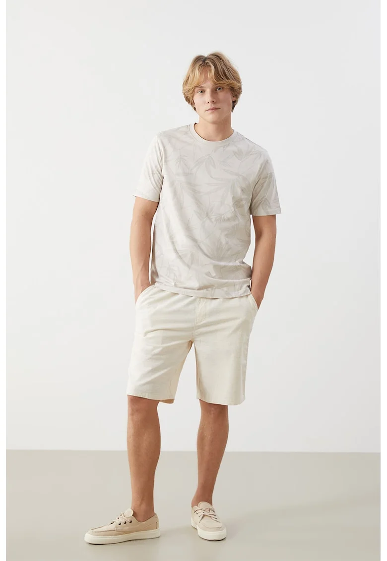 Pantaloni scurti din amestec de bumbac cu snur de ajustare, Crem