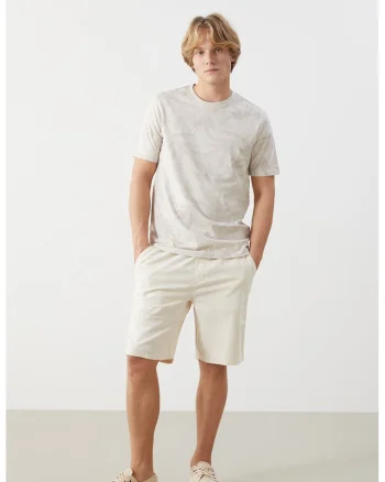 Pantaloni scurti din amestec de bumbac cu snur de ajustare, Crem