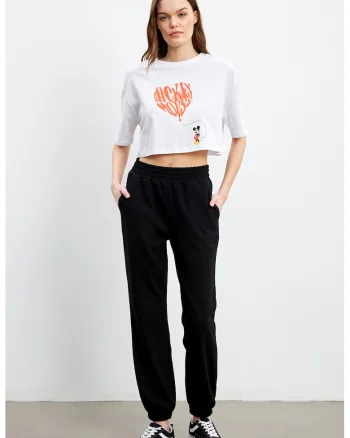 Pantaloni de trening cu talie inalta, Negru