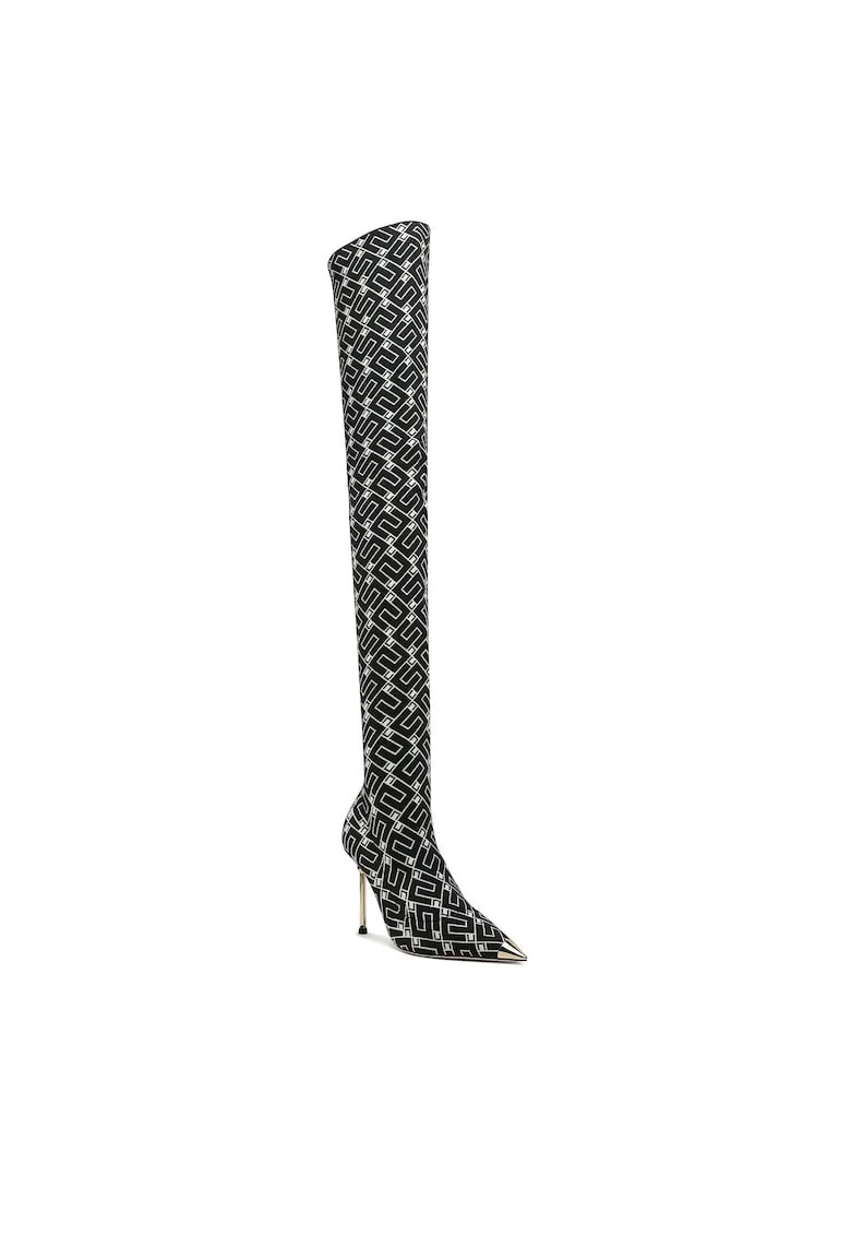 Cizme dama,  stiletto, negru, material textil,