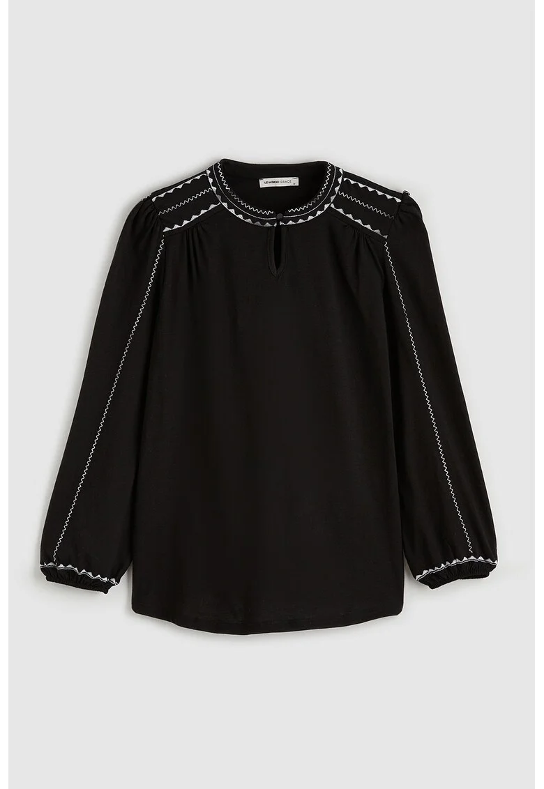Bluza din bumbac cu decupaj cu nasture, Alb/Negru