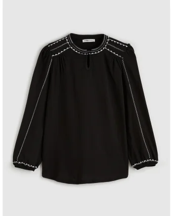 Bluza din bumbac cu decupaj cu nasture, Alb/Negru