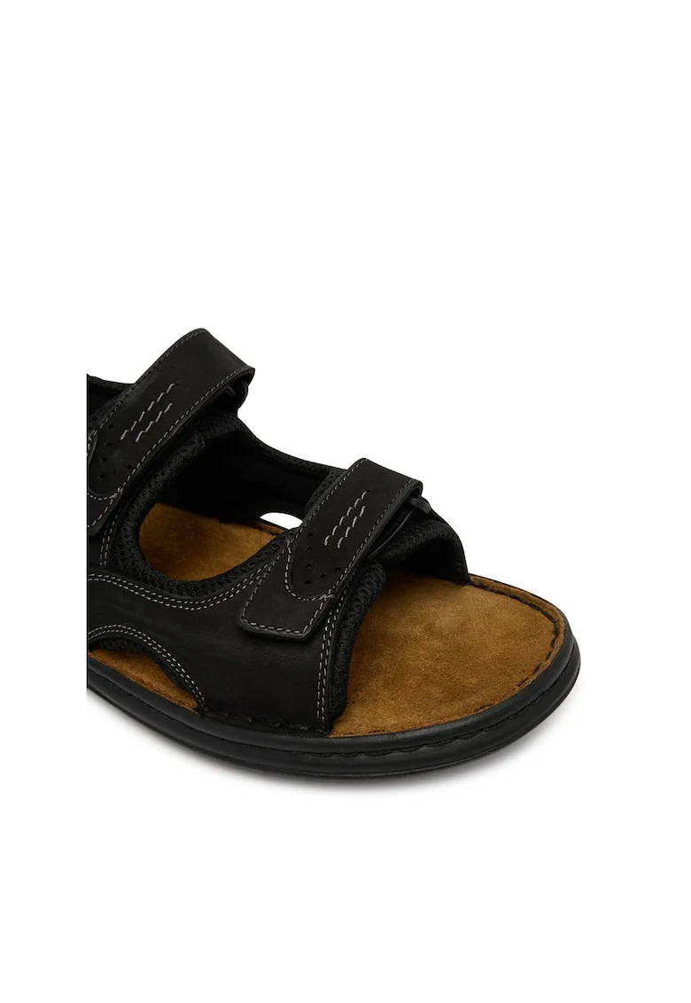 Sandale barbati,  piele naturala, negru, sistem inchidere Velcro