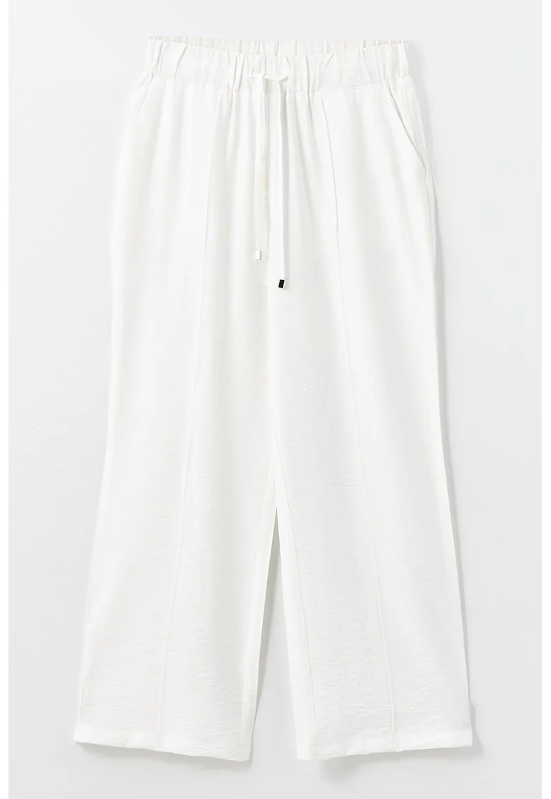 Pantaloni cu croiala dreapta si snur, Alb optic
