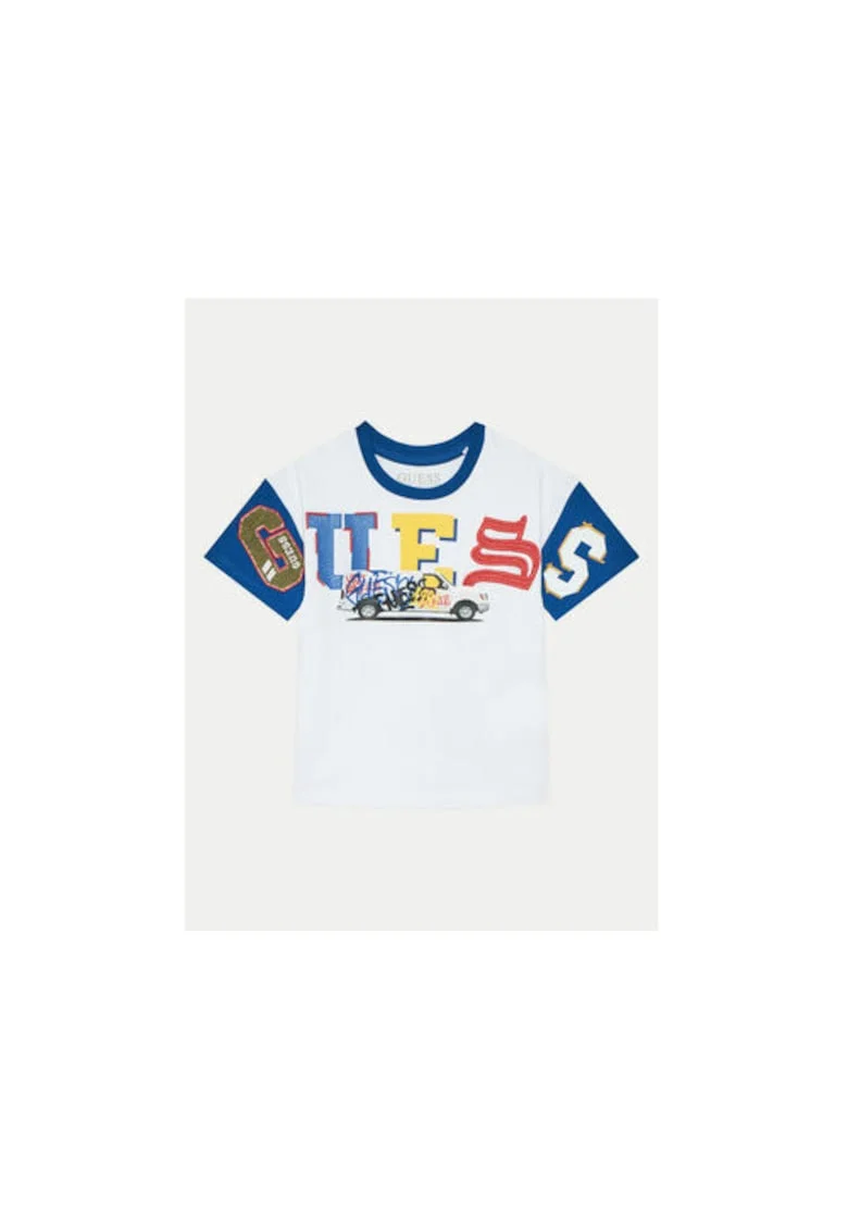 Tricou din bumbac cu model grafic, si decolteu la baza gatului