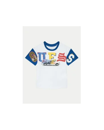 Tricou din bumbac cu model grafic, si decolteu la baza gatului