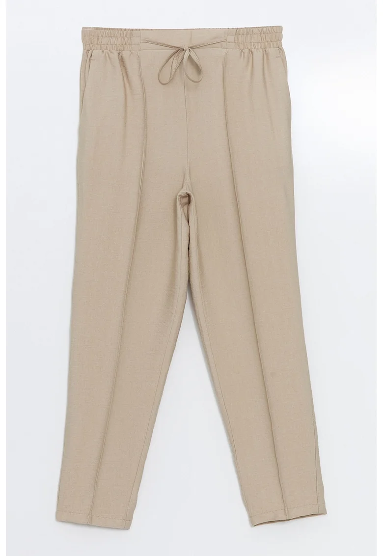Pantaloni conici cu snur si pliuri, Maro nisip