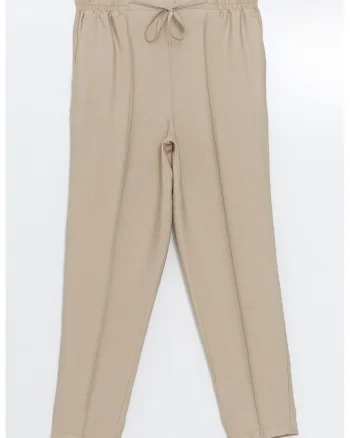 Pantaloni conici cu snur si pliuri, Maro nisip