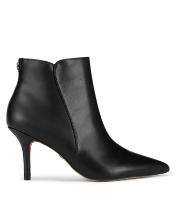 Botine dama,  sintetic, negru, cu toc,