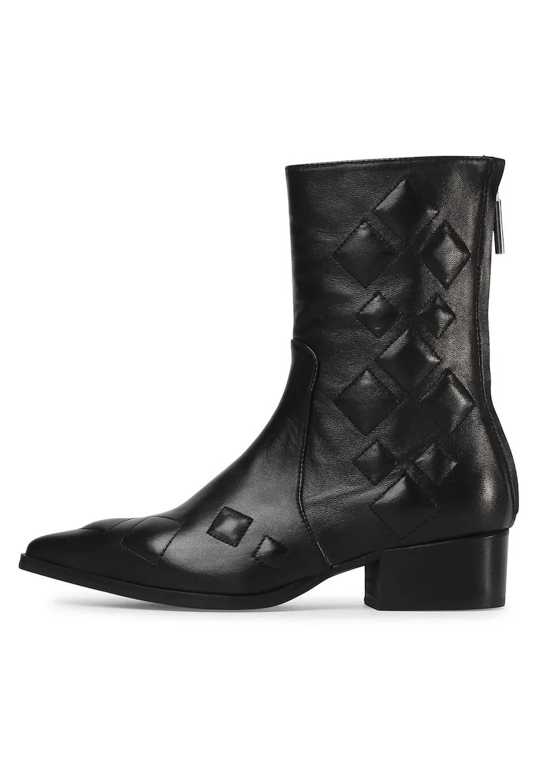 Cizme dama,  piele naturala, negru, fermoar, Negru
