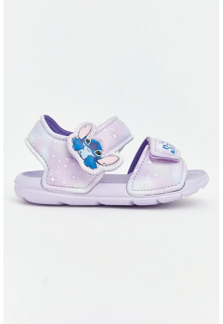 Sandale cu velcro si imprimeu Stitch, Albastru azur/Albastru royal