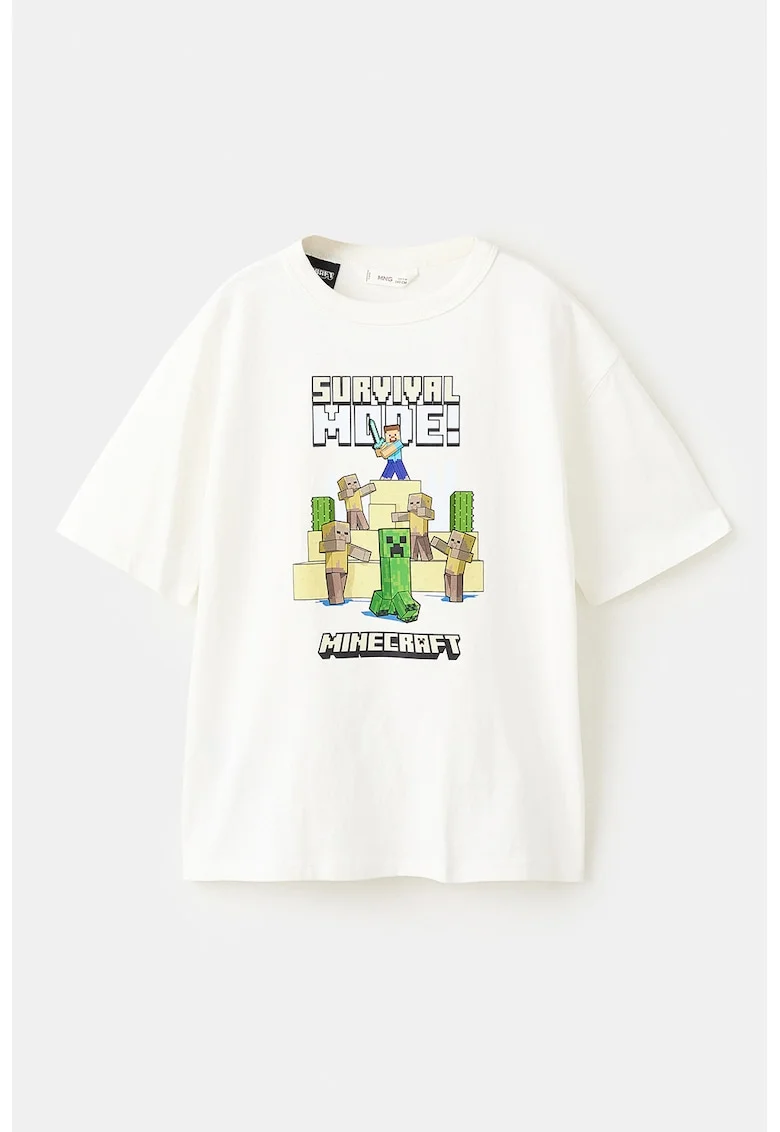 Tricou lejer cu imprimeu Minecraft, Alb/Galben pal/Maro deschis/Verde electric
