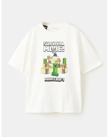 Tricou lejer cu imprimeu Minecraft, Alb/Galben pal/Maro deschis/Verde electric