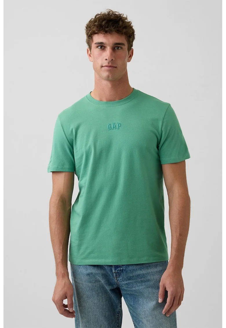 Tricou din bumbac cu decolteu la baza gatului, Verde