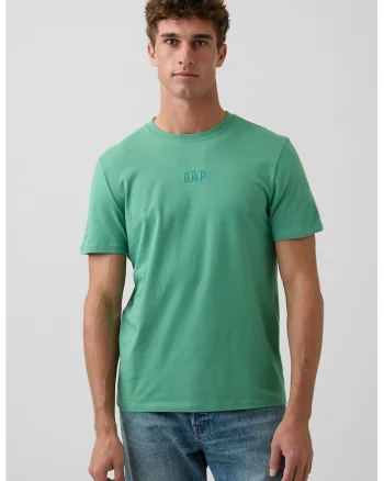 Tricou din bumbac cu decolteu la baza gatului, Verde