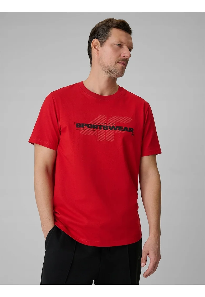 Tricou barbati  rosu, regular, imprimeu, bumbac