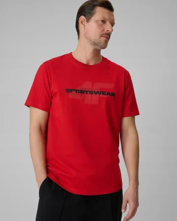 Tricou barbati  rosu, regular, imprimeu, bumbac