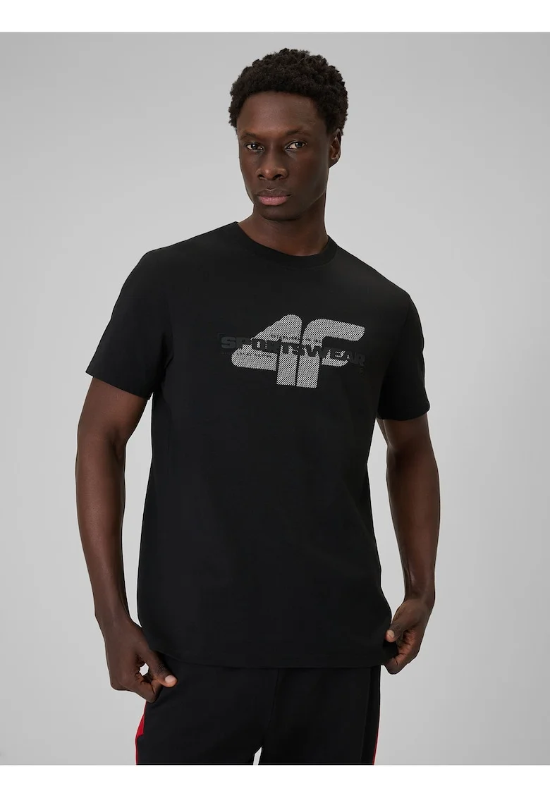 Tricou barbati,  negru, din bumbac, regular, confortabil
