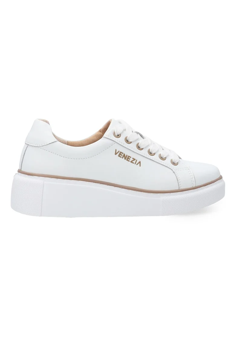 Pantofi sport din piele cu talpa wedge si detaliu logo