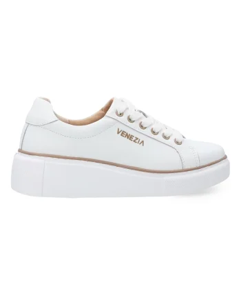 Pantofi sport din piele cu talpa wedge si detaliu logo