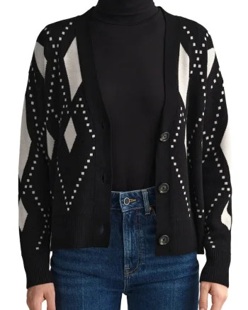 Cardigan cu model geometric, Negru