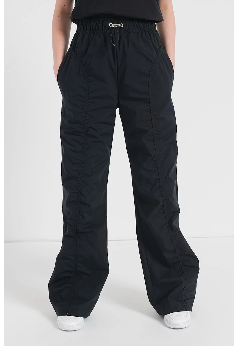 Pantaloni cu talie inalta si snur de ajustare frontal, Negru stins