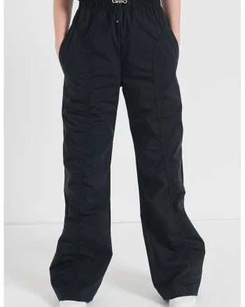 Pantaloni cu talie inalta si snur de ajustare frontal, Negru stins