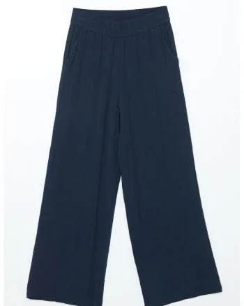 Pantaloni ampli cu talie elastica, Bleumarin