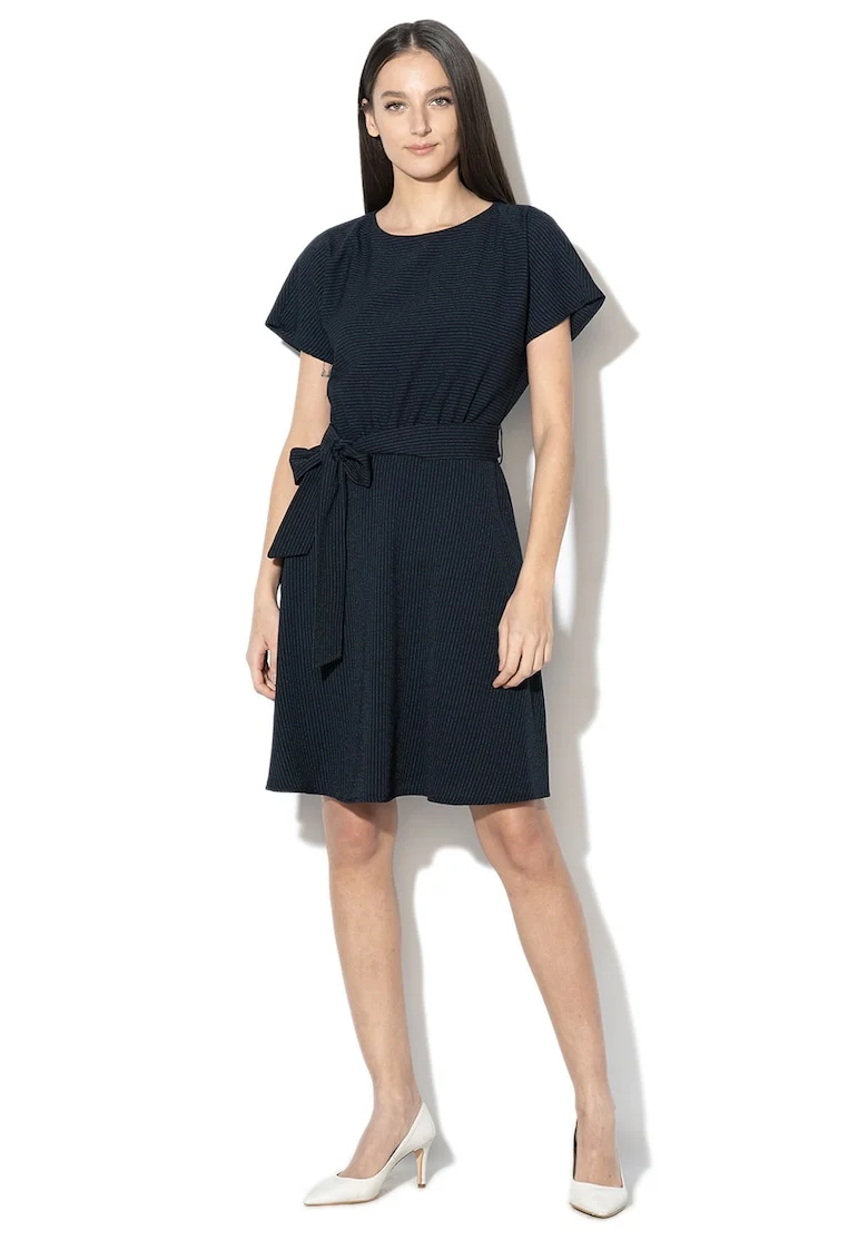 Rochie evazata cu dungi, Alb/Bleumarin