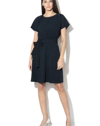Rochie evazata cu dungi, Alb/Bleumarin