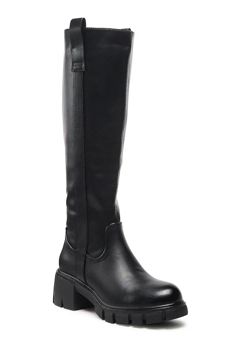 Cizme dama,  piele ecologica, negru, toc clasic, fermoar, Negru