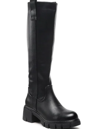 Cizme dama,  piele ecologica, negru, toc clasic, fermoar, Negru