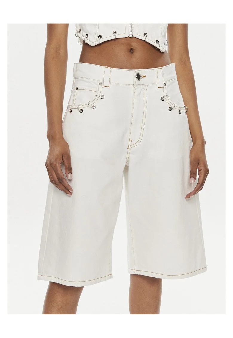 Pantaloni scurti dama,  bumbac, fermoar, alb, Alb