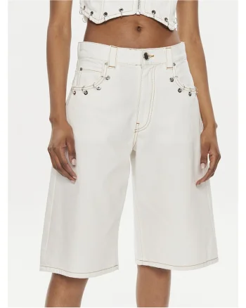 Pantaloni scurti dama,  bumbac, fermoar, alb, Alb