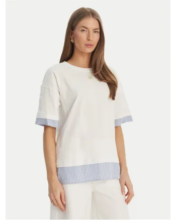 Tricou dama  cu dungi, Alb