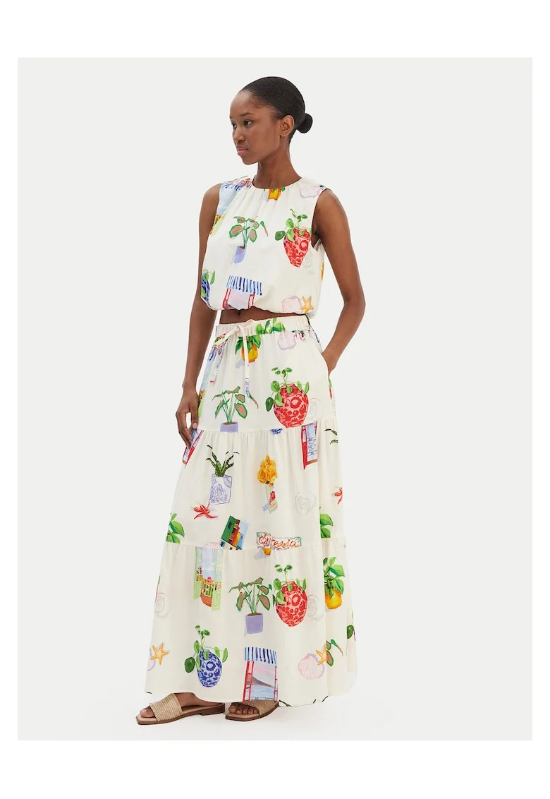 Fusta maxi,  55% in, 45% bumbac, ecru