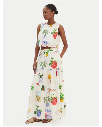 Fusta maxi,  55% in, 45% bumbac, ecru