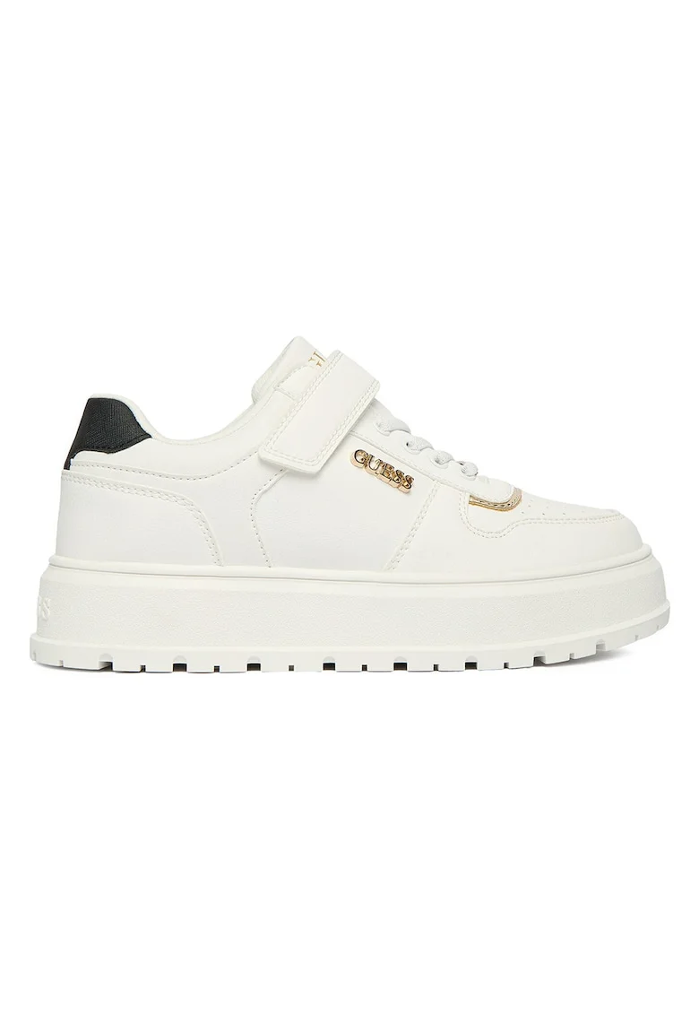 Pantofi sport fete,  alb, sintetic, cu velcro, platforma