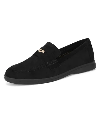 Mocasini femeie,  din material textil, negru,