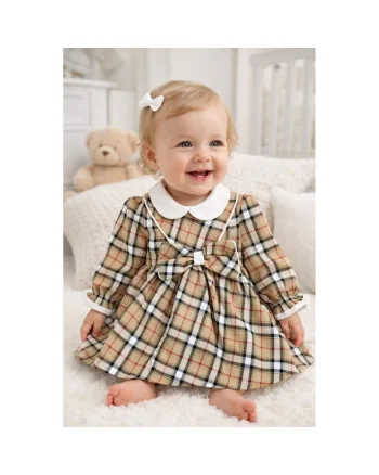 Rochie bebe fetita eleganta in carouri cu funda mare si guler alb