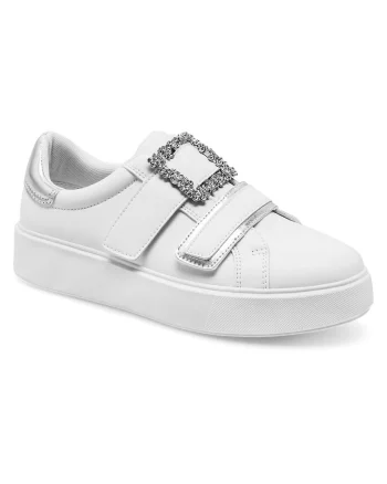 Tenisi dama,  sintetic, alb, velcro, toc plat