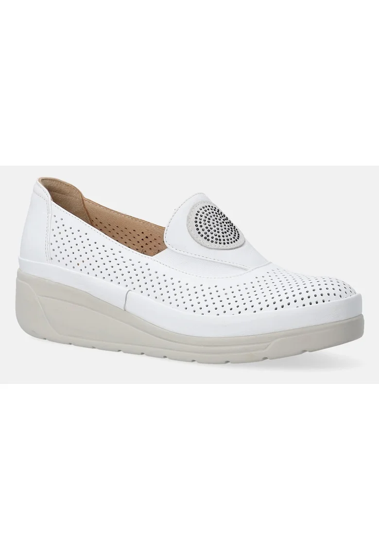 Mocasini din piele perforati cu talpa wedge si detalii cu strasuri