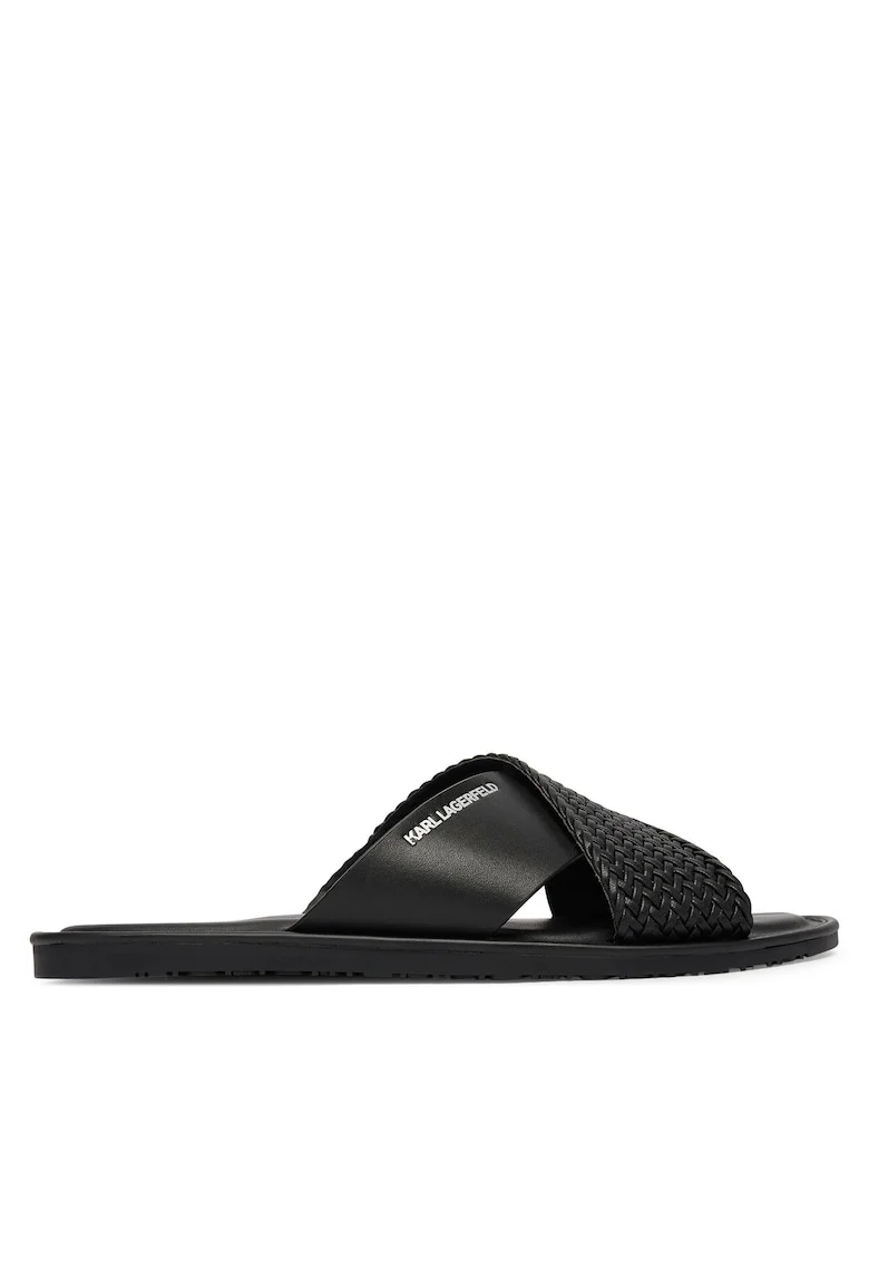 Slapi barbati,  piele naturala, negru,