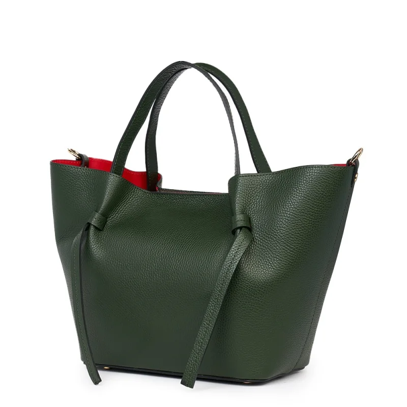 Geanta shopper din piele naturala Veronica verde inchis