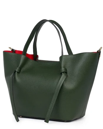 Geanta shopper din piele naturala Veronica verde inchis