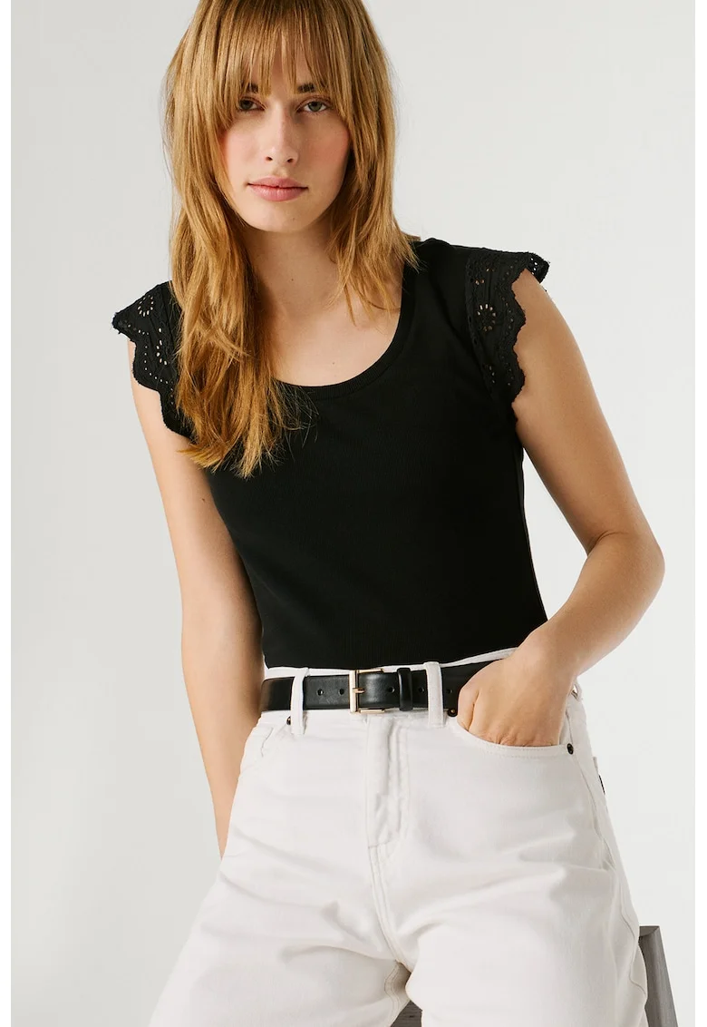 Top din amestec de bumbac Mireya, Negru