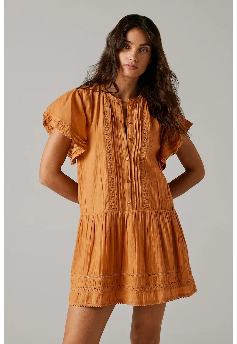 Rochie scurta dreapta cu maneci fluture, Caramel