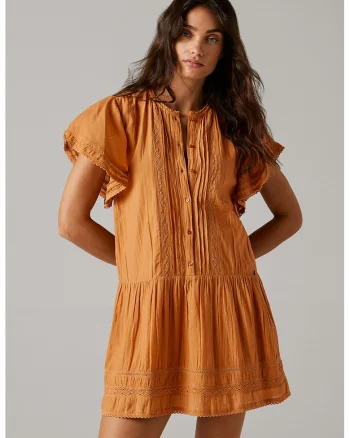 Rochie scurta dreapta cu maneci fluture, Caramel