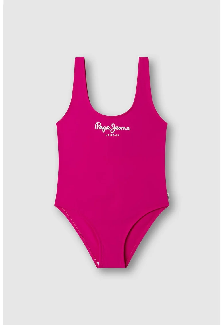 Costum de baie intreg cu imprimeu logo, Fucsia/Roz