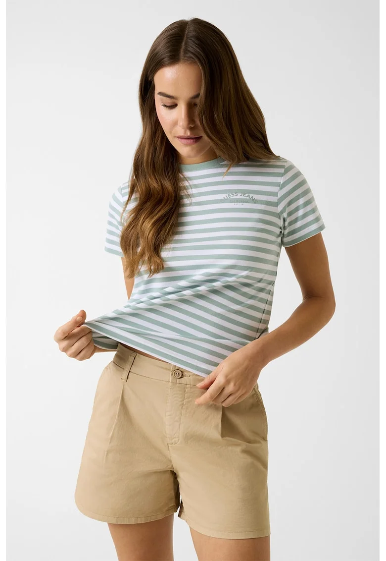 Tricou din amestec de bumbac cu dungi, Alb/Verde pal